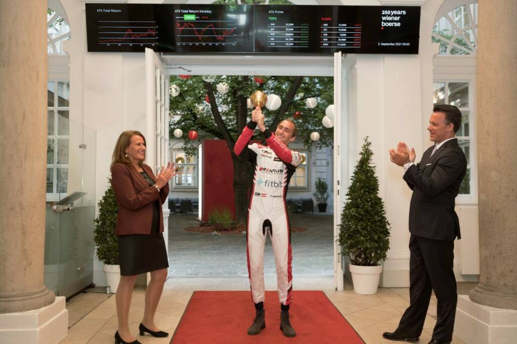 250 Jahre Wiener Börse: Andrea Herrmann (CFO Wiener Börse),  Ferdinand Habsburg-Lothringen, Christoph Boschan (CEO Wiener Börse); Credit: Wiener Börse (02.09.2021)