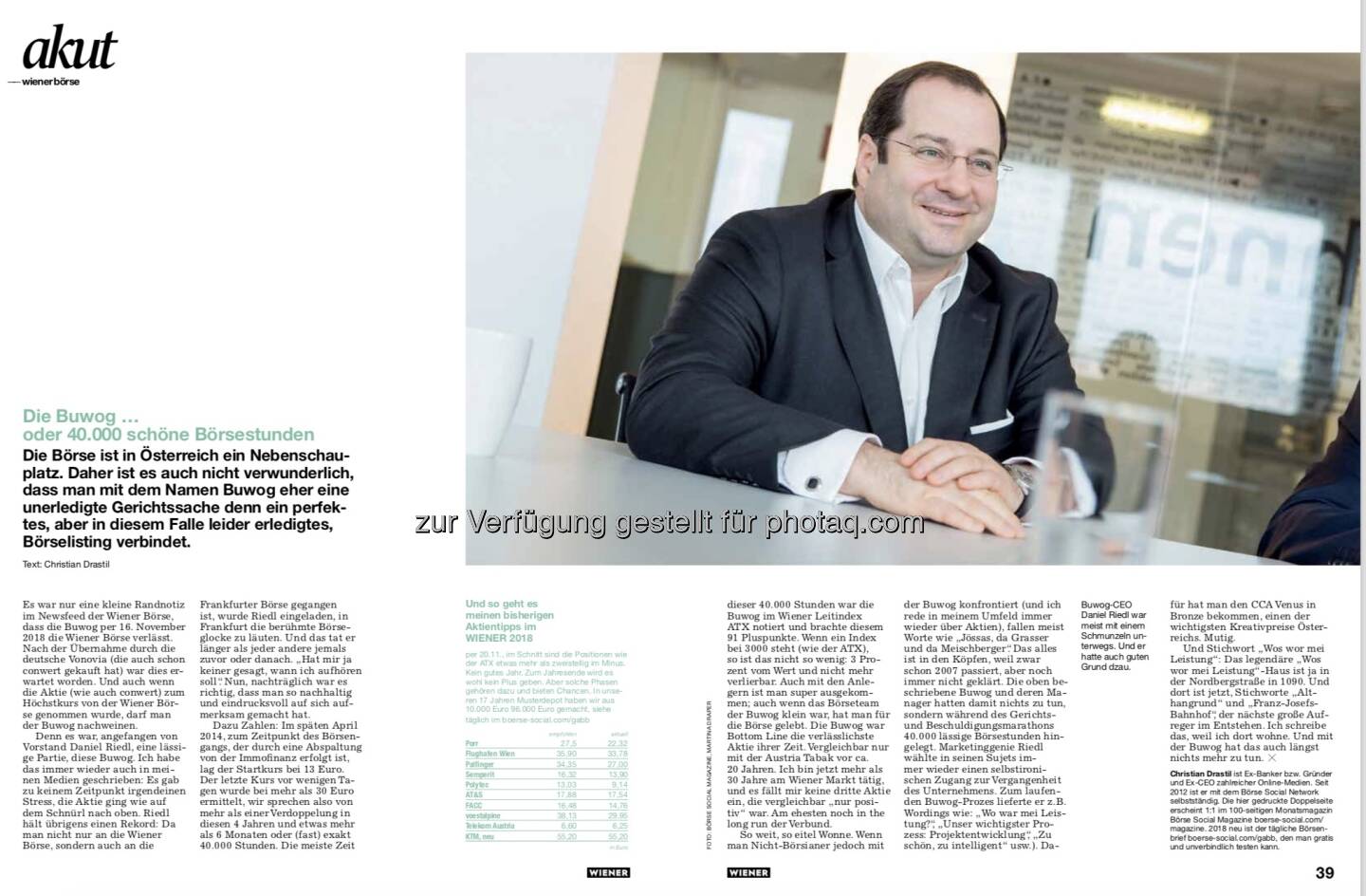 Buwog Artikel im WIENER, Herbst 2018