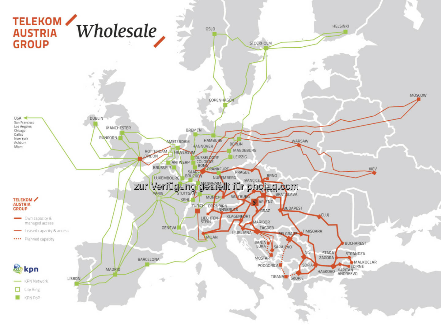 Telekom Austria Group und KPN International: Wholesale Partnerschaft bildet eines der größten Glasfasernetze Europas - gemeinsamer Footprint mehr als verdoppelt: 173 Points of Presence (PoP) in 35 Ländern (c) Telekom Austria