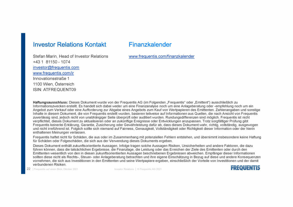 Frequentis - Investro Relations Kontakt (12.10.2021) 