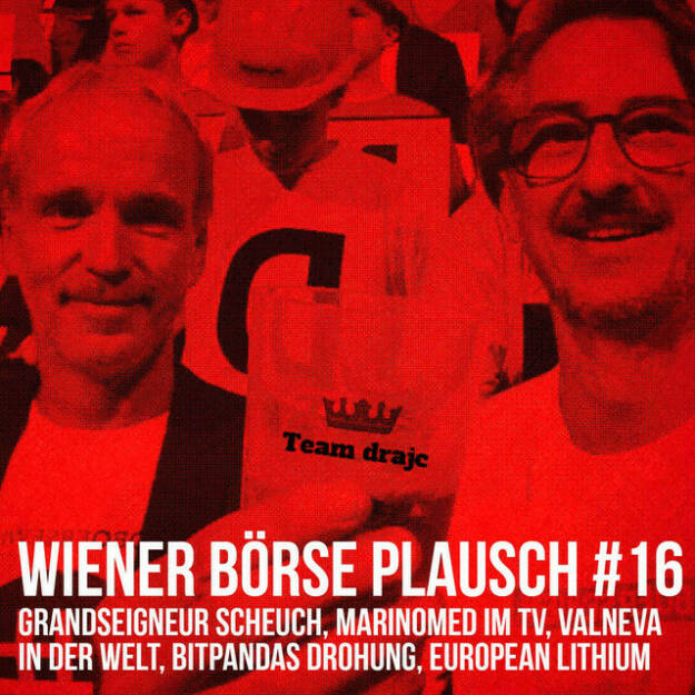 https://open.spotify.com/episode/1LagL0qR1NhC2UUjDfKPdA
Wiener Börse Plausch #16: Grandseigneur Scheuch, Marinomed im TV, Valneva in der Welt, Bitpandas Drohung, European Lithi - Team drajc, das sind die Börse Social Network Eigentümer Christian Drastil und Josef Chladek, quatscht in „Wiener Börse Plausch #16 wieder über das aktuelle Geschehen in Wien. Gesprochen wird heute über den AT&S-Rekord, Kimmichs Hoffnung Valneva, Marinomed im TV, Grandseigneur Scheuch, Raiffeisen/RCB, Bitpandas Drohung und European Lithium.   Die November-Folgen vom Wiener Börse Plausch sind präsentiert von der Rosinger Group, die sich mit einem Angebot an Listing-Interessierte UnternehmerInnen richtet und einen Rekord im Rosgix feiern kann.   Verlinkt werden: Marinomed auf Servus TV: https://www.servustv.com/aktuelles/v/aa-27zbb2xfn2111/ Wienerberger und RBI/RCB im http://www.boerse-social.com/podcast/don .  Risikohinweis: Die hier veröffentlichten Gedanken sind weder als Empfehlung noch als ein Angebot oder eine Aufforderung zum An- oder Verkauf von Finanzinstrumenten zu verstehen und sollen auch nicht so verstanden werden. Sie stellen lediglich die persönliche Meinung der Podcastmacher dar. Der Handel mit Finanzprodukten unterliegt einem Risiko. Sie können Ihr eingesetztes Kapital verlieren. (12.11.2021) 