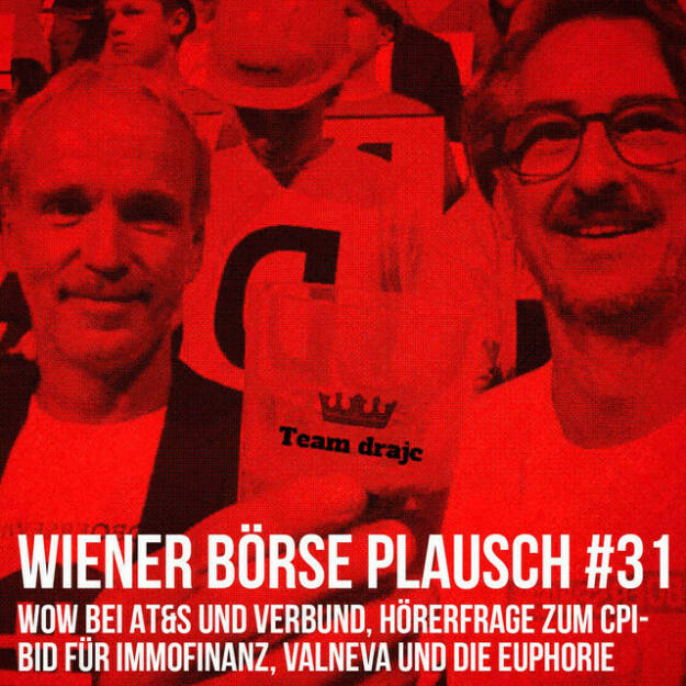 https://open.spotify.com/episode/1r8KxhdaLAMYepcMBSedvm
Wiener Börse Plausch #31: Wow bei AT&S und Verbund, Hörerfrage zum CPI-Bid für Immofinanz, Valneva und die Euphorie - <br><p>Team drajc, das sind die Börse Social Network Eigentümer Christian Drastil und Josef Chladek, quatscht in Wiener Börse Plausch #31 wieder über das aktuelle Geschehen in Wien. Aktienseitig geht es heute um <strong>AT&S</strong>, <strong>Verbund</strong>, <strong>S Immo</strong>, <strong>Immofinanz</strong>, <strong>CA Immo</strong>, <strong>Lenzing</strong>, <strong>Andritz</strong>, <strong>Valneva</strong>, den Feiertagshandel bis hin zu Tits against Racism.</p>
<p><em>Die Dezember-Folgen vom Wiener Börse Plausch sind präsentiert von der <strong>Rosinger Group</strong>, die sich mit einem Angebot an Listing-Interessierte UnternehmerInnen richtet und einen Rekord im Rosgix feiern kann.</em></p>
<p><em><strong>Risikohinweis</strong>: Die hier veröffentlichten Gedanken sind weder als Empfehlung noch als ein Angebot oder eine Aufforderung zum An- oder Verkauf von Finanzinstrumenten zu verstehen und sollen auch nicht so verstanden werden. Sie stellen lediglich die persönliche Meinung der Podcastmacher dar. Der Handel mit Finanzprod ukten unterliegt einem Risiko. Sie können Ihr eingesetztes Kapital verlieren.</em></p> (09.12.2021) 