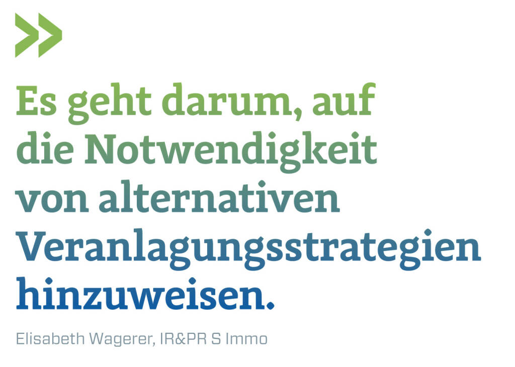Es geht darum, auf die Notwendigkeit von alternativen Veranlagungsstrategien hinzuweisen.
Elisabeth Wagerer, IR&PR S Immo   (19.12.2021) 