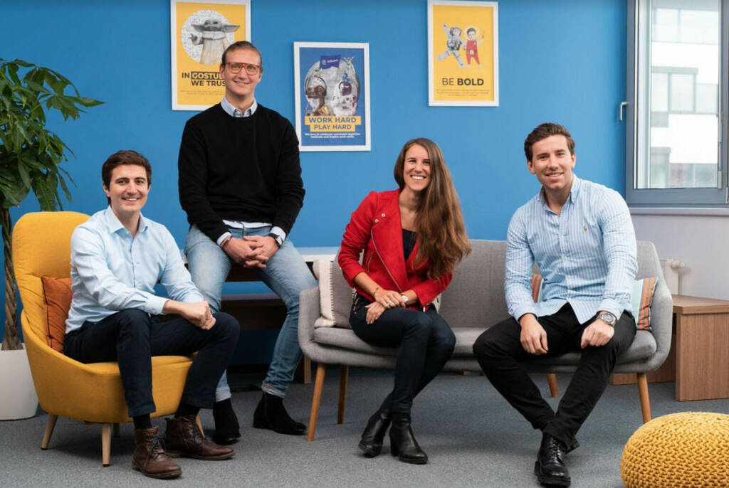 EdTech-Einhorn GoStudent sammelt 300 Mio. Euro ein; Prosus und Deutsche Telekom beteiligt: im Bild: Alfons Priessner, Felix Ohswald, Laura Warnier, Gregor Müller, Credit: GoStudent (11.01.2022) 