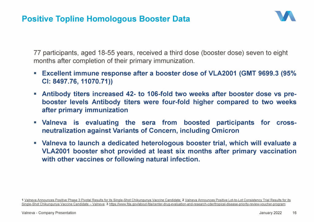 Valneva - Positive Topline Homologous Booster Data (18.01.2022) 