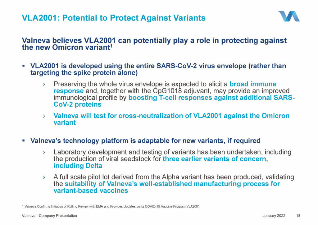 Valneva - VLA2001: Potential to Protect Against Variants (18.01.2022) 