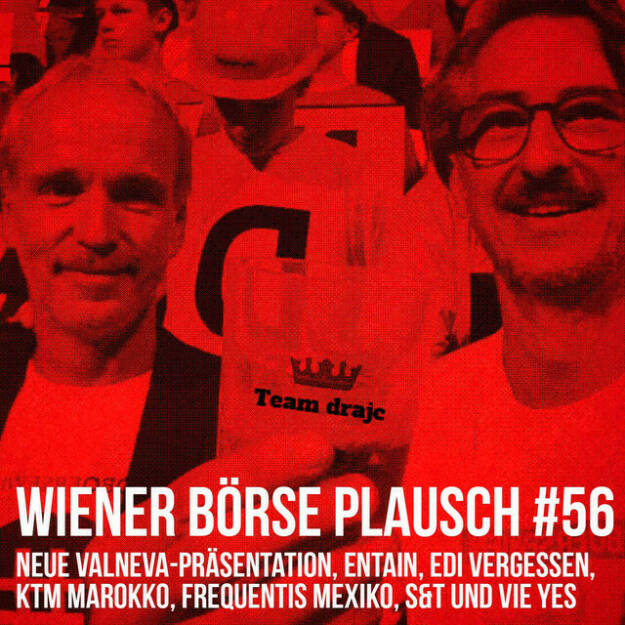 https://open.spotify.com/episode/4UWaRG56kJc5h3MERZ0wTo
Wiener Börse Plausch #56: Neue Valneva-Präsentation, Entain, Edi vergessen, KTM Marokko, Frequentis Mexiko, S&T und VIE - <p>Team drajc, das sind die Börse Social Network Eigentümer Christian Drastil und Josef Chladek, quatscht in Wiener Börse Plausch #56 wieder über das aktuelle Geschehen in Wien. Heute reden wir über eine neue <strong>Valneva-Präsentation,</strong> einen neuen <strong>bwin</strong>-Namen, einen vergessenen Eduard, <strong>KTM</strong> in Marokko, <strong>Frequentis</strong> in Mexiko, <strong>Flughafen-Ausblick</strong>, belohnte <strong>S&T</strong>-Kauflaune, <strong>VIG</strong>-Volumen.</p>
<p>_Erwähnt werden: </p>
<p>Valneva in der Austrian Visual Worldwide Roadshow: <a href=https://boerse-social.com/austrianworldwideroadshow>https://boerse-social.com/austrianworldwideroadshow</a></p>
<p>Marokko Wirtschaftsdelegierte Eva Frei erwähnt KTM 
<a href=https://open.spotify.com/episode/0u9ifgeTmejw9lnHCdcl6u>https://open.spotify.com/episode/0u9ifgeTmejw9lnHCdcl6u</a></p>
<p>Mexiko Wirtschaftsdelegierte Nella Hengstler erwähnt Frequentis
<a href=https://open.spotify.com/episode/1TSPb4ulWKNtCiHzrqeknQ>https://open.spotify.com/episode/1TSPb4ulWKNtCiHzrqeknQ</a>
_</p>
<p><em>Die Jänner-Folgen vom Wiener Börse Plausch sind präsentiert von <strong>Wienerberger</strong>, <strong>CEO Heimo Scheuch</strong> hat sich im Q4 ebenfalls unter die Podcaster gemischt: <a href=https://open.spotify.com/show/5D4Gz8bpAYNAI6tg7H695E>https://open.spotify.com/show/5D4Gz8bpAYNAI6tg7H695E</a> .</em></p>
<p><em><strong>Risikohinweis</strong>: Die hier veröffentlichten Gedanken sind weder als Empfehlung noch als ein Angebot oder eine Aufforderung zum An- oder Verkauf von Finanzinstrumenten zu verstehen und sollen auch nicht so verstanden werden. Sie stellen lediglich die persönliche Meinung der Podcastmacher dar. Der Handel mit Finanzprod ukten unterliegt einem Risiko. Sie können Ihr eingesetztes Kapital verlieren.</em></p> (18.01.2022) 