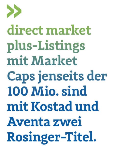 Direct market plus-Listings mit Market Caps jenseits der 100 Mio. sind mit Kostad und Aventa zwei Rosinger-Titel.
 (23.01.2022) 