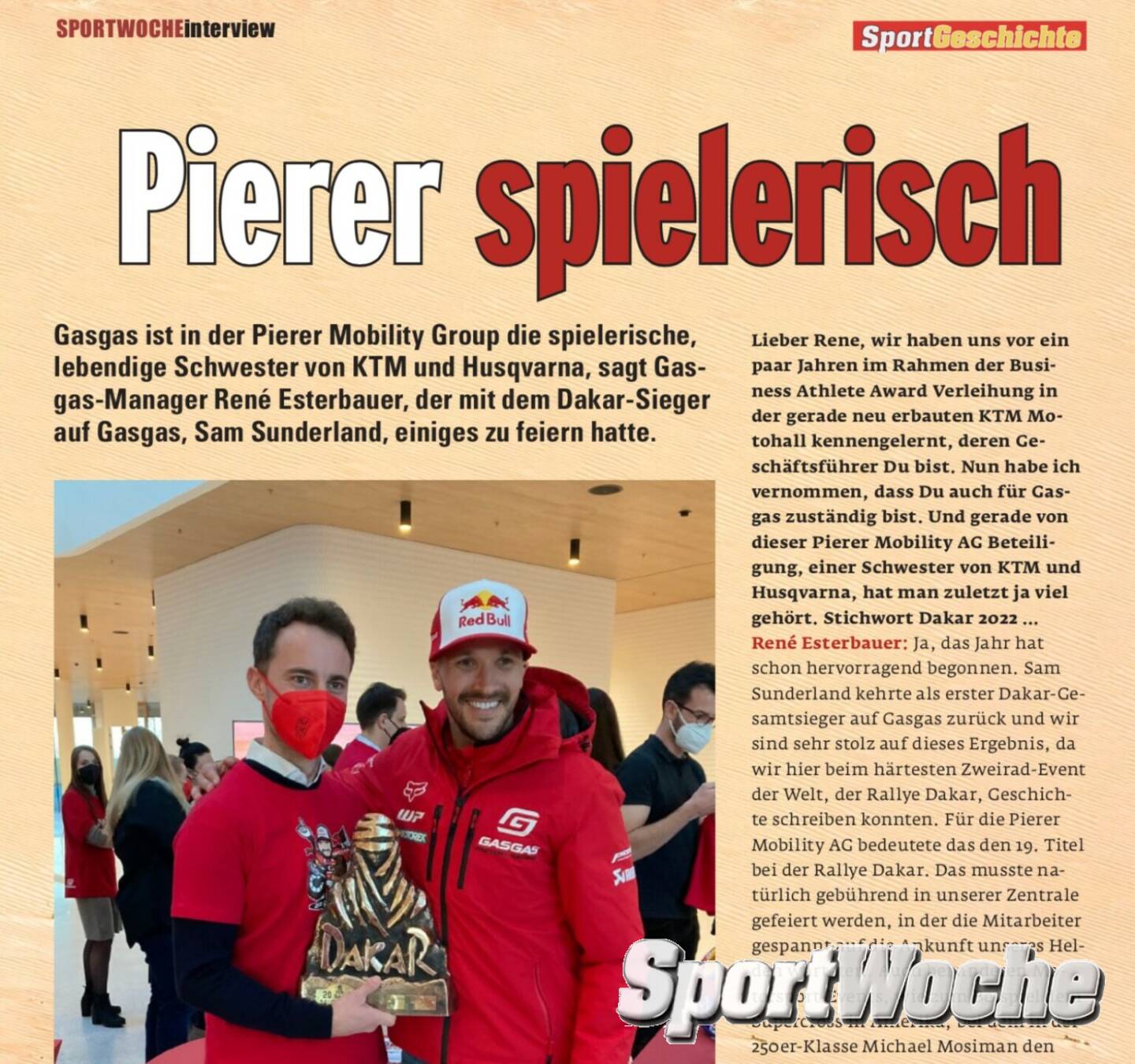 19.02.2022: Im neuen #sportwoche Printteil haben wir u.a. ein Interview mit @reneesterbauer , der bei @pierermobility für @gasgas.official zuständig ist und sich mit @sundersam über grosse Erfolge freuen kann #ktm #husqvarna #gasgas#pierermobility @ktmmotohall , insgesamt haben wir diesmal eine 20-Seiten-Strecke im http://www.boerse-social.com/magazine 