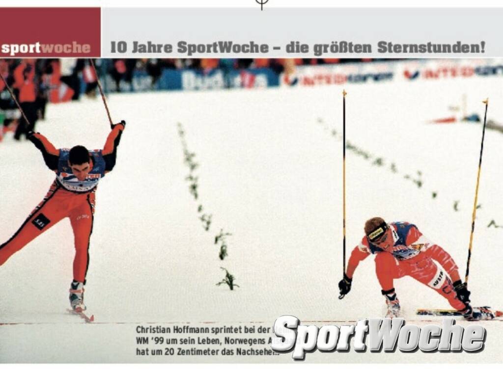 26.02.2022: Heute vor 23 Jahren, ich war vor Ort in der @ramsaudachstein mit #hanspleiniger: Die Langlauf-Staffel Gandler/Stadlober/Botwinow/Hofmann gewinnt bei der WM in Ramsau im Sprint gegen Norwegen @thomasalsgaard , © Bilder aus der SportWoche (27.02.2022) 