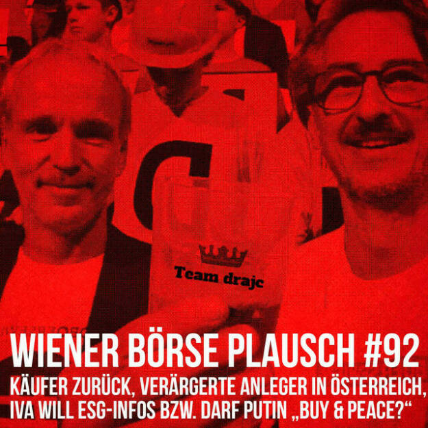 https://open.spotify.com/episode/1ogUqW10Wps5XOlVA9KnyG
Wiener Börse Plausch #92: Käufer zurück, verärgerte Anleger in AT, IVA will ESG-Infos bzw. darf Putin „buy & peace? - <p>Team drajc, das sind die Börse Social Network Eigentümer Christian Drastil und Josef Chladek, quatscht im Wiener Börse Plausch #92 auch heute mit einem dra-Solo: Es geht um die Frage, ob Putin jetzt Aktien kaufen und dann Frieden stiften darf. Es geht um verärgerte Anleger in Österreich, um harte IVA-Fragen zu ESG, gute Zahlen von Addiko, ein schönes Jubiläum von Frequentis, aber vor allem um stark steigende Kurse in Wien angeführt von den Banken.</p><br/><p>Erwähnt werden:</p><br/><ul><li>Liane Hirner, VIG, im Börsenradio: <a href=https://boersenradio.at/page/brn/40167/ rel=nofollow>https://boersenradio.at/page/brn/40167/</a></li><li>Thomas Erath, Zumtobel, im Börsenradio: <a href=https://boersenradio.at/page/brn/40164 rel=nofollow>https://boersenradio.at/page/brn/40164</a></li></ul><br/><p>Die 2022er-Folgen vom Wiener Börse Plausch sind präsentiert von Wienerberger, CEO Heimo Scheuch hat sich im Q4 ebenfalls unter die Podcaster gemischt: <a href=https://open.spotify.com/show/5D4Gz8bpAYNAI6tg7H695E rel=nofollow>https://open.spotify.com/show/5D4Gz8bpAYNAI6tg7H695E</a> . Co-Presenter im März ist Trockeneis-online.com, siehe auch die überarbeitete <a href=https://boersenradio.at rel=nofollow>https://boersenradio.at</a><br/>Der Theme-Song, der eigentlich schon aus dem Jänner stammt und spontan von der Rosinger Group supportet wurde: Sound &amp; Lyrics unter <a href=https://boersenradio.at/page/podcast/2734/ rel=nofollow>https://boersenradio.at/page/podcast/2734/</a> .</p><br/><p>Risikohinweis: Die hier veröffentlichten Gedanken sind weder als Empfehlung noch als ein Angebot oder eine Aufforderung zum An- oder Verkauf von Finanzinstrumenten zu verstehen und sollen auch nicht so verstanden werden. Sie stellen lediglich die persönliche Meinung der Podcastmacher dar. Der Handel mit Finanzprodukten unterliegt einem Risiko. Sie können Ihr eingesetztes Kapital verlieren.</p> (09.03.2022) 