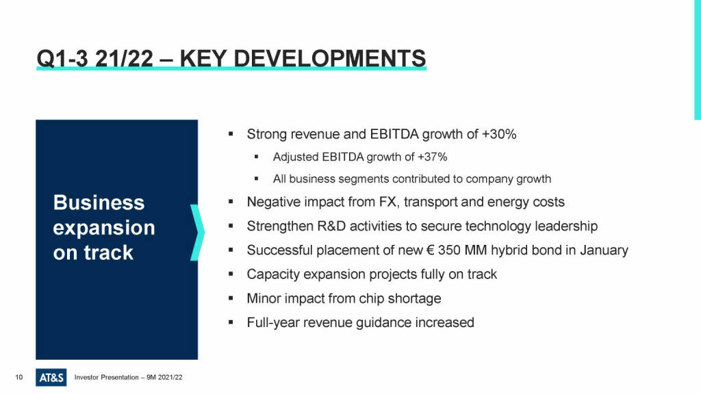 AT&S - Q1-3 21/22 key developments (23.03.2022) 