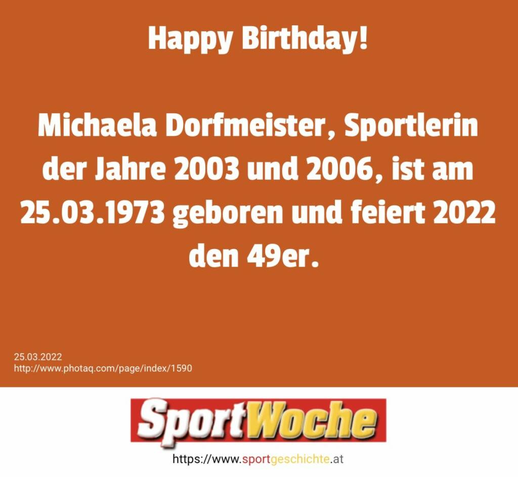 Michaela Dorfmeister #happybirthday @michaeladorfmeister , @sporthilfe.at Sportlerin der Jahre 2003 und 2006, ist am 25.03.1973 geboren und feiert 2022 den 49er. 
 (25.03.2022) 
