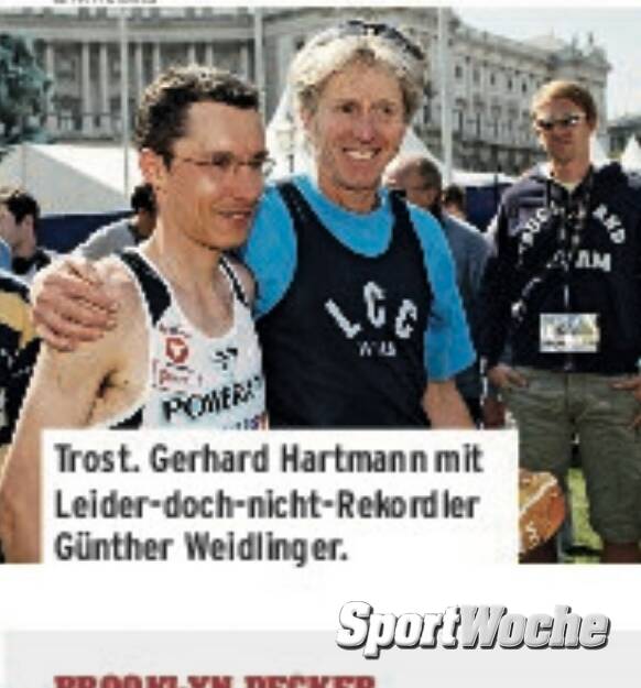 05.04.2022: #gerhardhartmann gewann heute vor 35 Jahren zum 3. Mal in Folge den @vienna_city_marathon . Hier Jahre später in der #sportwoche mit #guentherweidlinger , © Bilder aus der SportWoche (05.04.2022) 