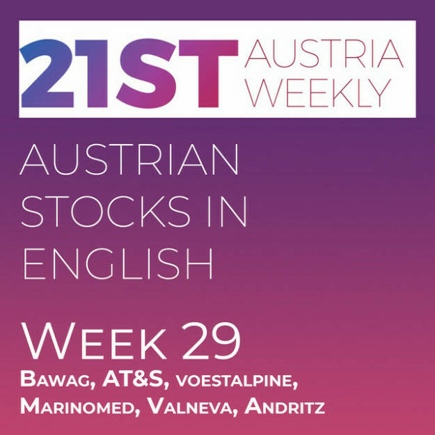 https://open.spotify.com/episode/7uWMHpmhSDdrNyEkpUM0Qf
Austrian Stocks in English, Week 29: Bawag, AT&S, voestalpine, Marinomed, Valneva, Andritz - <p>Welcome to &#34;Austrian Stocks in English - presented by Palfinger&#34;, the new and weekly english spoken Summary for the Austrian Stock Market, positioned every Sunday in the mostly german languaged Podcast &#34;Christian Drastil - Wiener Börse, Sport Musik und mehr&#34; (http://www.christian-drastil.com/podcast). We saw a strong ATX TR this week, the Index gained 2,83% to 6.208.points. Year-to-date the ATX TR is now at minus 20,9%. Best-performers this were were Bawag  with plus 13,65% in front of AT&amp;S plus 10,97% and voestalpine plus 7,53%. And the following stocks performed worst: Marinomed Biotech minus 4,76% in front of Addiko Bank minus 3,32% and Frequentis minus -3,24%. News came from Marinomed, Andritz and Valnvea. Also wie present the last 4 of the 12h Stock Market Tournament. http:///www.boerse-social.com/tournament .</p> (24.07.2022) 