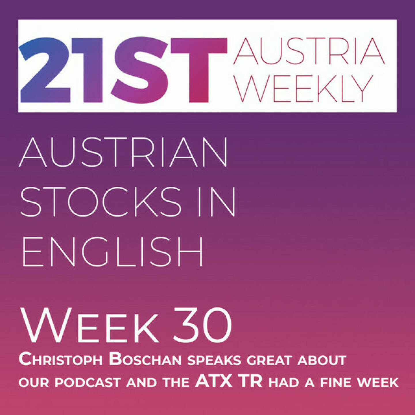 https://open.spotify.com/episode/3TJERHbimp4qikbszWnTrc
Austrian Stocks in English: Christoph Boschan speaks great about our podcast and the ATX TR had a fine week - <p>Welcome to &#34;Austrian Stocks in English - presented by Palfinger&#34;, the new and weekly english spoken Summary for the Austrian Stock Market, positioned every Sunday in the mostly german languaged Podcast &#34;Christian Drastil - Wiener Börse, Sport Musik und mehr&#34; (http://www.christian-drastil.com/podcast). In week 30 we saw a strong ATX TR, which gained p2,92% to 6.389,73 points.  These were the best-performers this week: Amag 12,72% in front of RBI 11,67% and Andritz 8,53%. And the following stocks performed worst: Warimpex -5,39% in front of AT&amp;S -4,89% and Zumtobel -1%. Congratulations to Pierer Mobility who won the 12th Stock Market Tournament. News came from Erste Group, Addiko Bank, Verbund (2), OMV (2), Wienerberger, Petro Welt Technologies, Palfinger, Andritz and ams Osram. </p><br/><p>And finally thanks to Vienna Stock Exchange CEO Christoph Boschan, who talked in our Podcast (German spoken, listen hear: <a href=https://boersenradio.at/page/playlist/2068 rel=nofollow>https://boersenradio.at/page/playlist/2068</a>) about his vita and found nice words on LinkedIn for us: &#34;Christian, you’re one of the top influencers for topics concerning Wiener Boerse and I’m impressed by the massive amount of creativity you demonstrate regularly. Thanks for the several years of cooperation and your loyalty to our market.&#34;</p>