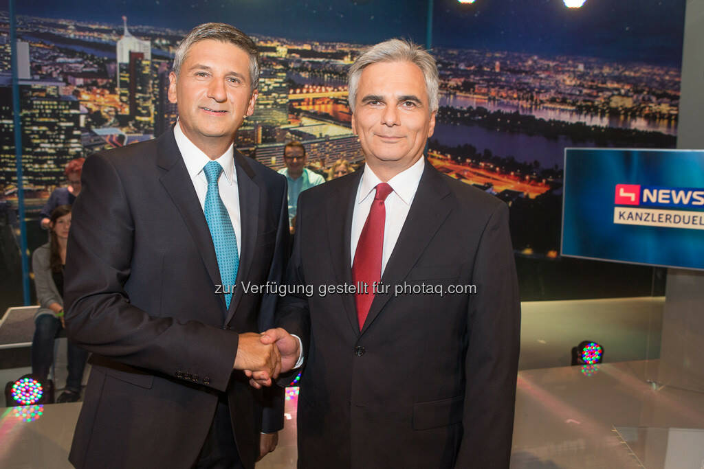 TV-Kanzlerduell auf puls4: Vizekanzler Michael Spindelegger & Bundeskanzler Werner Faymann (Bild: Christian Mikes) (27.08.2013)