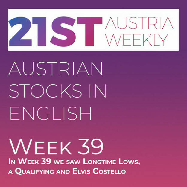 https://open.spotify.com/episode/2dyE04HmdKyOt2xUDFjDro
Austrian Stocks in English: In Week 39 we saw Longtime Lows, a Qualifying and Elvis Costello - <p>Welcome to &#34;Austrian Stocks in English - presented by Palfinger&#34;, the new and weekly english spoken Summary for the Austrian Stock Market, positioned every Sunday in the mostly german languaged Podcast &#34; Christian Drastil - Wiener Börse, Sport Musik und Mehr“ .  Week 39 brought another bad week for ATX TR, which saw new longtime lows and closed 1,45 percent down at 5680 points. These were the best-performers this week: Addiko Bank 4,46% in front of Öster­ reichische Post 4% and OMV 3,75%. And the following stocks performed worst: Warimpex -12,5% in front of Lenzing -10,14% and SBO -9,48%. And: Sportradar Group, Addiko Bank, Knaus Tabbert and Vo­quz Labs qualfied for our 13th Stock Market Tournament: http://www.boerse- social.com/tournament. News came from Wolford, Borealis, Vienna Airport (2), Valneva (3), Lenzing, S Immo (2), Strabag, FACC, Palfinger, UBM, Andritz, Petro Welt Technologies, Valneva, RBI, OMV and Agrana, spoken by the absolutely smart Allison and introduced from Elvis Costello.</p> (02.10.2022) 