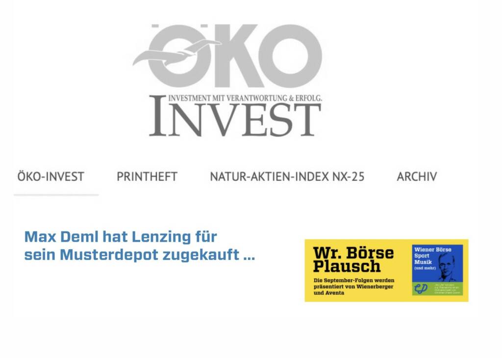 Max Deml hat Lenzing für sein Musterdepot zugekauft. Dies und mehr in Folge S3/16 der Wiener Börse Pläusche im Rahmen von http://www.christian-drastil.com/podcast .  (03.10.2022) 