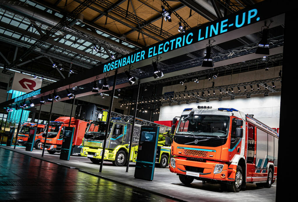 Kommunales Electric Line-Up von Rosenbauer auf der Interschutz 2022 in Hannover, Credit: Rosenbauer, © Aussender (19.10.2022) 