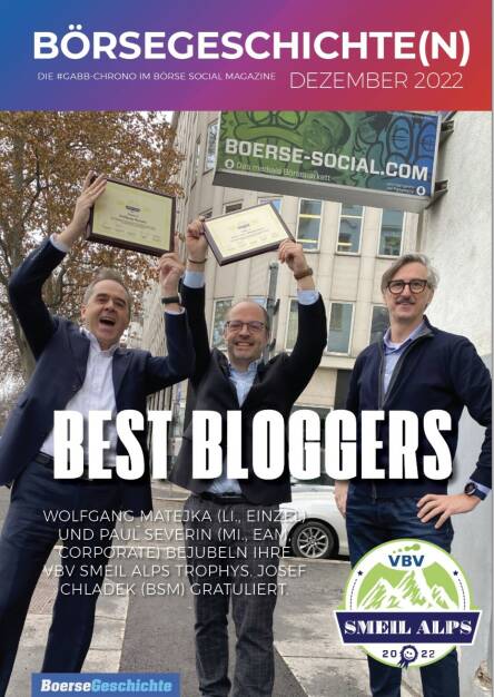Best Bloggers - WOlfgang Matejka (li., einzel) und Paul Severin (mi., Eam, Corporate) bejubeln ihre VBV Smeil Alps Trophys. Josef Chladek (BSM) gratuliert. (23.12.2022) 