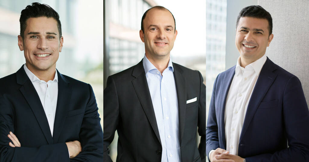 NVERTO, die auf Einkauf und Supply Chain Management spezialisierte Tochter der Boston Consulting Group, wächst weiter und hat drei neue Managing Directors befördert: von links: Gökhan Yüzgülec, Hamburg; Philipp Polterauer, Wien; Mohamad Kaivan, London. Credit: Inverto (07.02.2023) 