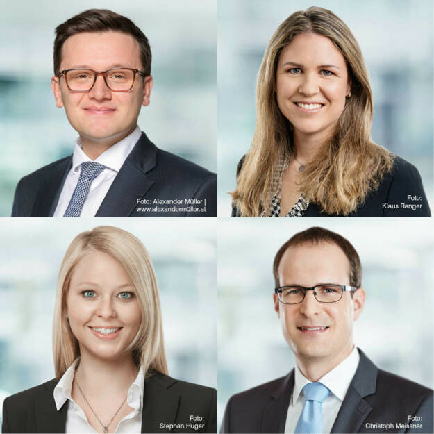 TPA Steuerberatung GmbH: Aufgestiegen: Neue Directors bei TPA, die neuen Directors bei TPA (im Uhrzeigersinn von oben links): Phillip Andert, Judith Lidy, Peter Steiner und Magdalena Pleyer, Credit: TPA (01.03.2023)