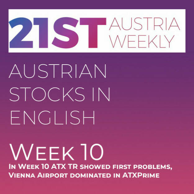 https://open.spotify.com/episode/5XkvU4AJ4SEKDAwGEhYCp5
Austrian Stocks in English: In Week 10 ATX TR showed first problems, Vienna Airport dominated in ATXPrime - <p>Welcome  to &#34;Austrian Stocks in English - presented by Palfinger&#34;, the english spoken weekly Summary for the Austrian Stock Market,  positioned every Sunday in the mostly german languaged Podcast &#34;Audio-CD.at Indie Podcasts&#34;- Wiener Börse, Sport Musik und Mehr“ .<br/><br/>The following script is based on our 21st Austria weekly and in Week 10 ATX TR went lower, losing 2,66 percent to 7274 points. Stocks of Vienna Airport were best in ATXprime, leaving the IFM Offer behind. News came from Vienna Stock Exchange, AT&amp;S, A1 Group, Andritz, Zumtobel, Frequentis, Addiko, Palfinger, Lenzing, voestalpine and Frequentis. These News are spoken by the absolutely smart Alison. <br/><br/>Please rate my Podcast on Apple Podcasts (or Spotify): <a href=https://podcasts.apple.com/at/podcast/audio-cd-at-indie-podcasts-wiener-boerse-sport-musik-und-mehr/id1484919130 target=_blank>https://podcasts.apple.com/at/podcast/audio-cd-at-indie-podcasts-wiener-boerse-sport-musik-und-mehr/id1484919130</a> .And please spread the word : <a href=https://www.boerse-social.com/21staustria target=_blank>https://www.boerse-social.com/21staustria</a> - the address to subscribe to the weekly summary as a PDF.</p> (12.03.2023) 