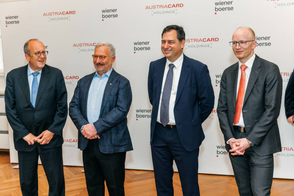 Austriacard Holdings, Listing; mit u.a Nikolas Lykos, Manolis Kontos, Markus Kirchmayr (alle Austriacard) Credit: Wiener Börse AG/Alexander Felten (23.03.2023) 