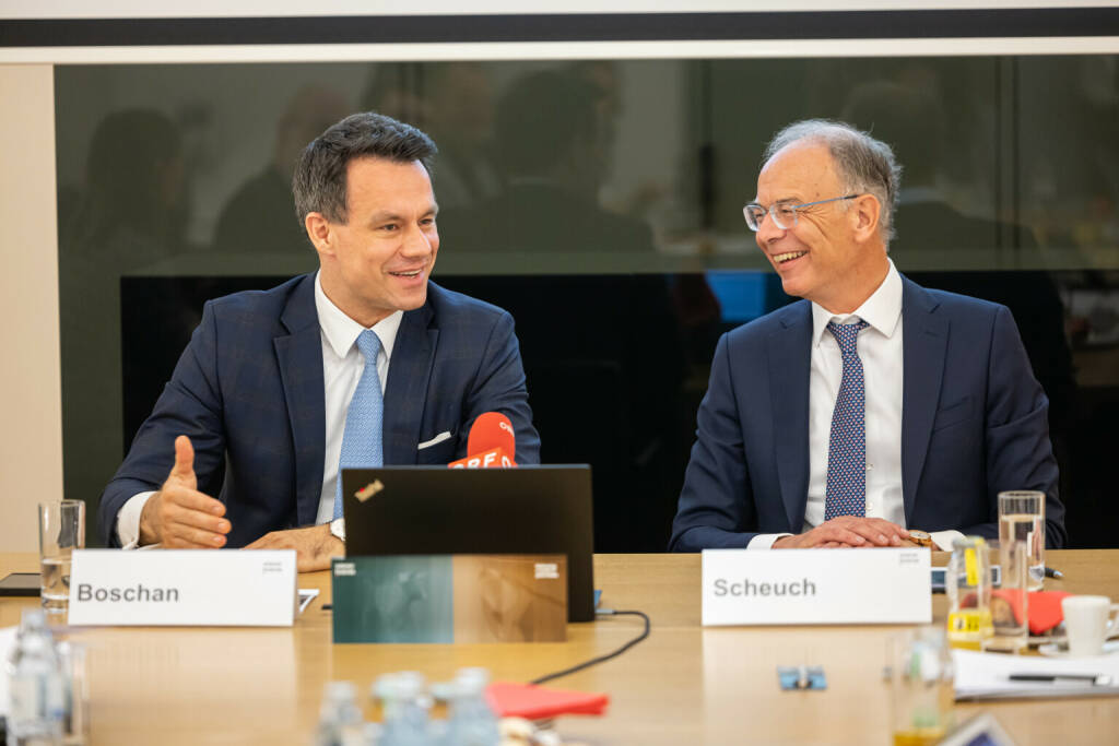 PK Wiener Börse, Christoph Boschan (CEO), Heimo Scheuch (AR), Credit: Krisztian Juhasz (10.05.2023) 