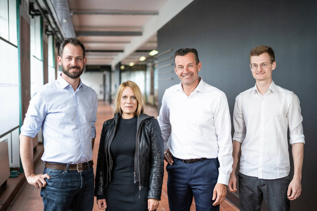 Conquest setzt als erste Agentur datenschutzkonformes CompanyGPT von 506 ein, Klaus Lindinger, CEO Conquest Martina Otruba, Key Account Management Gerhard Kürner, CEO 506 Alexander Schurr, Consultant & Produktmanager, Credit: 506, © Aussender (14.06.2023) 