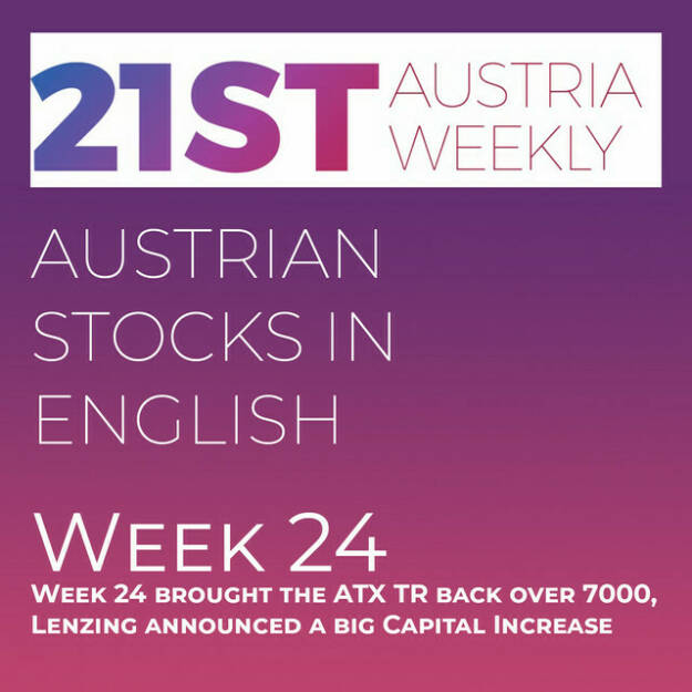 https://open.spotify.com/episode/4XN6iT2x0CXIcOxpg6UmJP
Austrian Stocks in English: Week 24 brought the ATX TR back over 7000, Lenzing announced a big Capital Increase - <p>Welcome  to &#34;Austrian Stocks in English - presented by Palfinger&#34;, the english spoken weekly Summary for the Austrian Stock Market,  positioned every Sunday in the mostly german languaged Podcast &#34;Audio-CD.at Indie Podcasts&#34;- Wiener Börse, Sport Musik und Mehr“ .<br/><br/>The following script is based on our 21st Austria weekly and Week 24 was a good week for ATX TR, which gained 0.9 percent with a closing price over 7000 points. News came from Palfinger, Croma-Pharma, Valneva, Andritz, Kapsch TrafficCom, Vienna Airport, OMV, DO&amp;CO, Marinomed and Lenzing, the company announced a fully underwritten capital increase. And these News are spoken by the absolutely smart Alison.<br/><br/><a href=https://boerse-social.com/21staustria target=_blank>https://boerse-social.com/21staustria</a><br/><br/>Please rate my Podcast on Apple Podcasts (or Spotify): <a href=https://podcasts.apple.com/at/podcast/audio-cd-at-indie-podcasts-wiener-boerse-sport-musik-und-mehr/id1484919130 target=_blank>https://podcasts.apple.com/at/podcast/audio-cd-at-indie-podcasts-wiener-boerse-sport-musik-und-mehr/id1484919130</a> .And please spread the word : <a href=https://www.boerse-social.com/21staustria target=_blank>https://www.boerse-social.com/21staustria</a> - the address to subscribe to the weekly summary as a PDF.</p> (18.06.2023) 