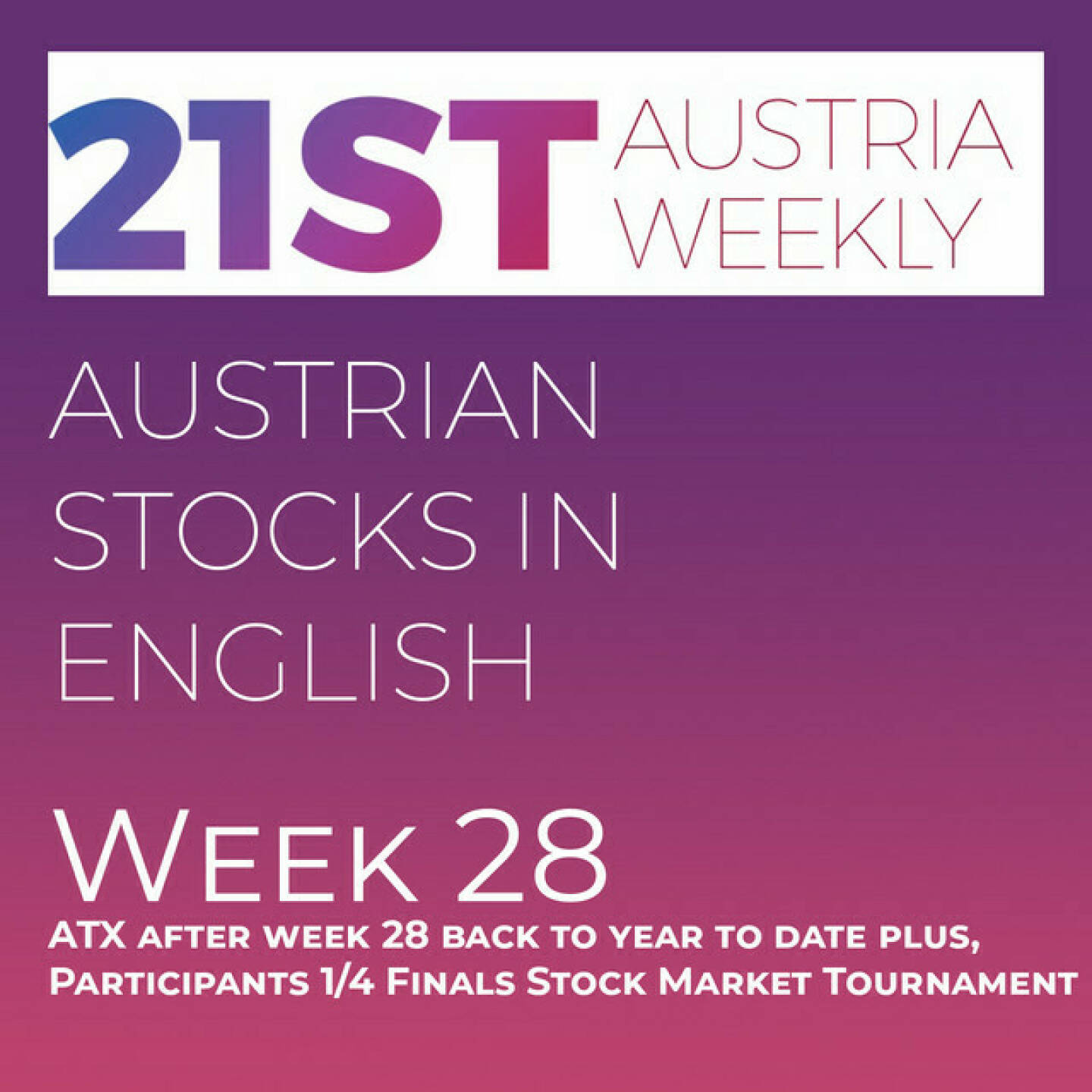 https://open.spotify.com/episode/34uL3em6H7Da9ddYqcLalb
Austrian Stocks in English: ATX after week 28 back to year to date plus, Participants 1/4 Finals Stock Market Tournament - <p>Welcome  to &#34;Austrian Stocks in English - presented by Palfinger&#34;, the english spoken weekly Summary for the Austrian Stock Market,  positioned every Sunday in the mostly german languaged Podcast &#34;Audio-CD.at Indie Podcasts&#34;- Wiener Börse, Sport Musik und Mehr“ .<br/><br/>The following script is based on our 21st Austria weekly and week 28 was a good week for ATX TR which gained 1,88 percent to 6.988,24, ATX is now also back in year to date plus territory. <br/><br/>The Quarterfinals of our 16th Stock Market Tournament next week are Immofinanz vs. RBI, Zumtobel vs. Kontron, CA Immo vs. Frequentis an S Immo vs. Do&amp;Co. <br/><br/>News came from OMV, RHI Magnesita, Andritz, S Immo/Immofinanz, voestalpine, A1 Telekom Austria, Agrana, Marinomed, Vienna Airport, Palfinger, Porr and OMV.<br/><br/><a href=http://www.boerse-social.com/tournament target=_blank>http://www.boerse-social.com/tournament</a><br/><br/><a href=https://boerse-social.com/21staustria target=_blank>https://boerse-social.com/21staustria</a><br/><br/>Please rate my Podcast on Apple Podcasts (or Spotify): <a href=https://podcasts.apple.com/at/podcast/audio-cd-at-indie-podcasts-wiener-boerse-sport-musik-und-mehr/id1484919130 target=_blank>https://podcasts.apple.com/at/podcast/audio-cd-at-indie-podcasts-wiener-boerse-sport-musik-und-mehr/id1484919130</a> .And please spread the word : <a href=https://www.boerse-social.com/21staustria target=_blank>https://www.boerse-social.com/21staustria</a> - the address to subscribe to the weekly summary as a PDF.</p>