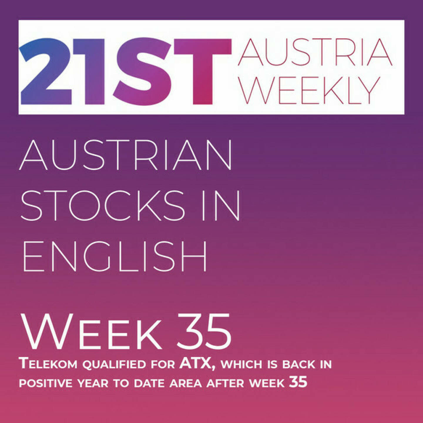 https://open.spotify.com/episode/7hjfV3xwojgpzCWvKpvGeu
Austrian Stocks in English: Telekom qualified for ATX, which is back in positive year to date area after week 35 - <p>Welcome  to &#34;Austrian Stocks in English - presented by Palfinger&#34;, the english spoken weekly Summary for the Austrian Stock Market,  positioned every Sunday in the mostly german languaged Podcast &#34;Audio-CD.at Indie Podcasts&#34;- Wiener Börse, Sport Musik und Mehr“ .<br/><br/>The following script is based on our 21st Austria weekly and after week 35 eight Months of 2023 are over, the ATX is back in positive year-to-date area, Telekom Austria qualified for the ATX, the Committee has to give the final okay. News came from Kontron, Valneva (3), voestalpine, Porr, Pierer Mobility, VIG, Warimpex, Frequentis, S Immo, Austriacard Holdings, Immofinanz, Lenzing, Strabag, Semperit. .<br/><br/><a href=https://boerse-social.com/21staustria target=_blank>https://boerse-social.com/21staustria</a><br/><br/>Please rate my Podcast on Apple Podcasts (or Spotify): <a href=https://podcasts.apple.com/at/podcast/audio-cd-at-indie-podcasts-wiener-boerse-sport-musik-und-mehr/id1484919130 target=_blank>https://podcasts.apple.com/at/podcast/audio-cd-at-indie-podcasts-wiener-boerse-sport-musik-und-mehr/id1484919130</a> .And please spread the word : <a href=https://www.boerse-social.com/21staustria target=_blank>https://www.boerse-social.com/21staustria</a> - the address to subscribe to the weekly summary as a PDF.</p>