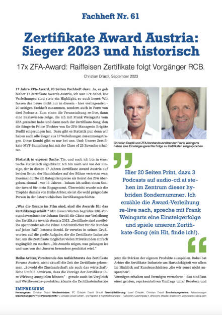 Fachheft Nr. 61 - Zertifikate Award Austria: Sieger 2023 und historisch (25.10.2023) 