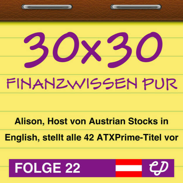 https://open.spotify.com/episode/59xuigvQZFVFDfGQOCgZex
30x30 Finanzwissen pur, Folge 22: Alison, Host von Austrian Stocks in English, stellt alle 42 ATXPrime-Titel vor - <p>In Folge 22 geht es um die 42 wichtigsten Titel an der Wiener Börse, zusammengefasst im ATX Prime. Sprecherin der Folge ist meine absolut smarte Kollegin Alison, die auch jeden Sonntag für&#34;Austrian Stocks in English - presented by Palfinger, the english spoken weekly Summary for the Austrian Stock Market&#34; unsere 21st Austria Weekly Zusammenfassung als audio-cd.at-Podcast aufbereitet. Reinhören, wenn man die wichtigsten 42 Austrian Stocks in englischer Sprache vorgestellt bekommen will.<br/><br/><a href=https://boerse-social.com/21staustria target=_blank>https://boerse-social.com/21staustria</a><br/><br/><a href=https://www.audio-cd.at/search/austrian%20stocks%20in%20english target=_blank>https://www.audio-cd.at/search/austrian%20stocks%20in%20english</a><br/><br/><a href=https://www.wienerborse.at/indizes/aktuelle-indexwerte/uebersicht/?ISIN&#61;AT0000999925&amp;ID_NOTATION&#61;4558546&amp;cHash&#61;2df32edbb87e3290f9741880ad2d2988 target=_blank>https://www.wienerborse.at/indizes/aktuelle-indexwerte/uebersicht/?ISIN&#61;AT0000999925&amp;ID_NOTATION&#61;4558546&amp;cHash&#61;2df32edbb87e3290f9741880ad2d2988</a><br/><br/>About: 30x30 Finanzwissen pur ist die aufbauende Börse-EinsteigerInnen-Serie für Österreich. Host Christian Drastil mixt dafür Aktiensparen und -investments mit Home Bias. Gesendet wird auf audio-cd.at von Woche 23/2023 bis Woche 52/2023 jeden &#34;Thank God it&#96;s Monday&#34; um 18 Uhr, 30 Folgen a 30 Minuten. Es wird hier unabhängig vom Tagesgeschehen produziert, ein späterer Einstieg ist immer möglich, chronologisches Hören der Folgen wird empfohlen. <br/><br/>Supporter von &#34;30x30&#34; sind Uniqa, dad.at, Rosinger Group, Immofinanz, Do&amp;Co, Addiko Bank VAS; ÖPWZ Finanzlehrgänge, EXAA und FH St.Pölten, sowie inhaltlich auch FMA, Wifi Wien und Neos Lab. <br/><br/>Den Jingle habe ich mit der Opernsängerin Ruzanna Ananyan aufgenommen. Bewertungen bei Apple (oder auch Spotify) machen mir Freude: <a href=https://podcasts.apple.com/at/podcast/audio-cd-at-indie-podcasts-wiener-boerse-sport-musik-und-mehr/id1484919130 target=_blank>https://podcasts.apple.com/at/podcast/audio-cd-at-indie-podcasts-wiener-boerse-sport-musik-und-mehr/id1484919130</a> .<br/><br/>Risikohinweis: Die hier veröffentlichten Gedanken sind weder als Empfehlung noch als ein Angebot oder eine Aufforderung zum An- oder Verkauf von Finanzinstrumenten zu verstehen und sollen auch nicht so verstanden werden. Sie stellen lediglich die persönliche Meinung der Podcastmacher dar. Der Handel mit Finanzprodukten unterliegt einem Risiko. Sie können Ihr eingesetztes Kapital verlieren. Und: Bewertungen bei Apple (oder auch Spotify) machen mir Freude:  <a href=https://podcasts.apple.com/at/podcast/audio-cd-at-indie-podcasts-wiener-boerse-sport-musik-und-mehr/id1484919130 target=_blank>https://podcasts.apple.com/at/podcast/audio-cd-at-indie-podcasts-wiener-boerse-sport-musik-und-mehr/id1484919130</a> .</p> (30.10.2023) 