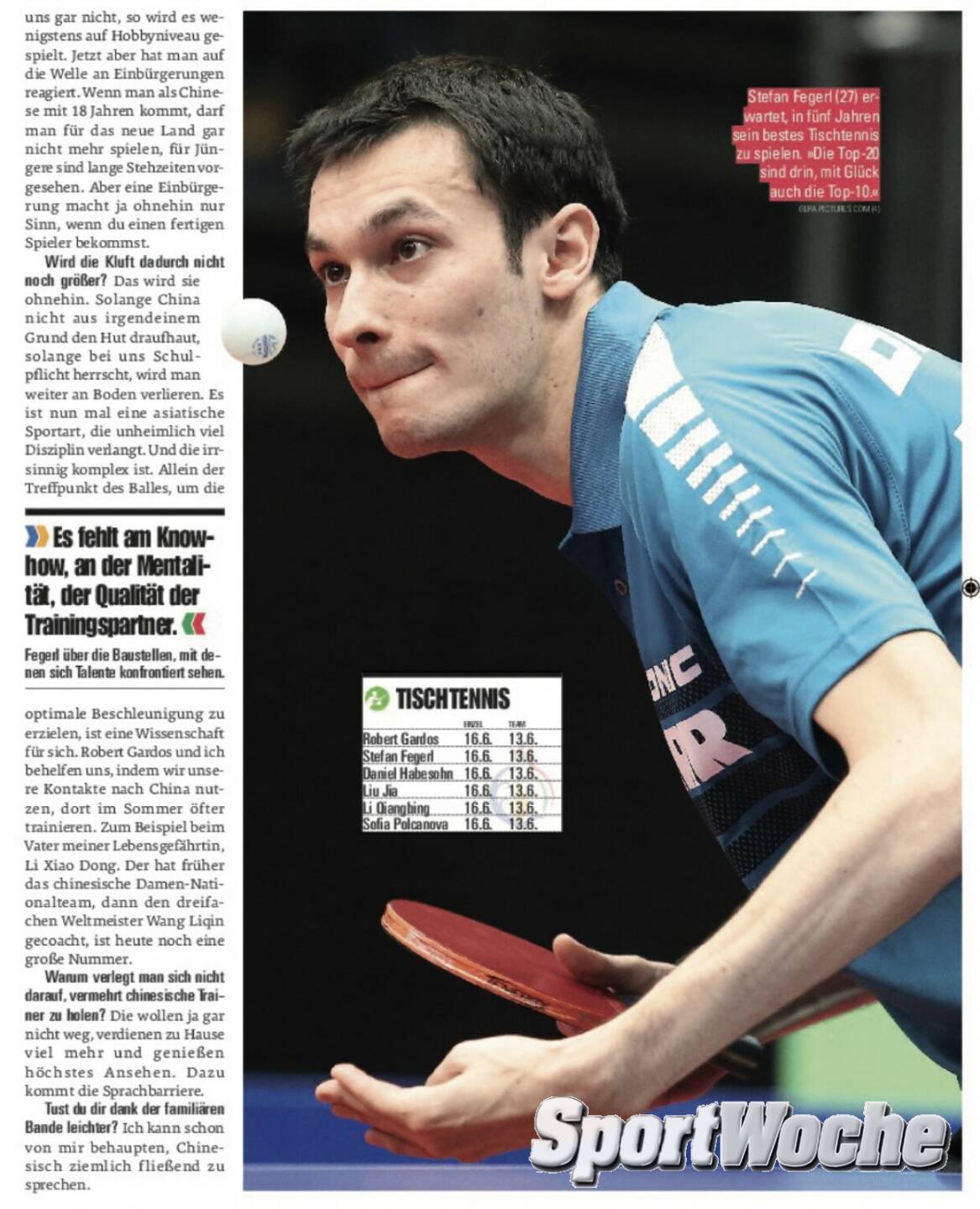 N&Ouml;-Kalender der SportWoche, Tag 30: Stefan Fegerl war N&Ouml; Sportler des Jahres,. 2015 wurde er Europameister im Tischtennis-Doppel und mit dem &ouml;sterreichischen Team.