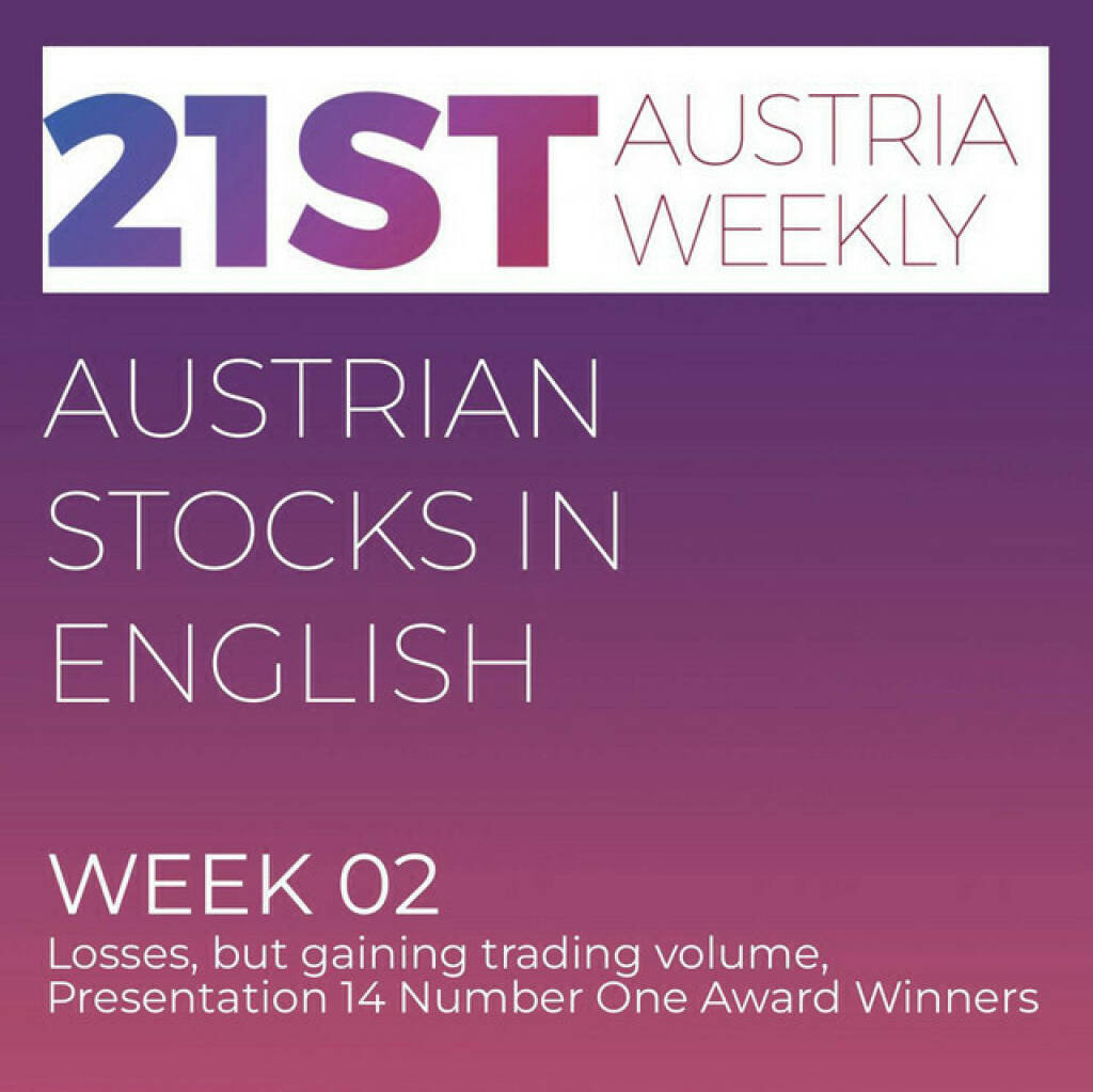 https://open.spotify.com/episode/4m1lnPmZ5cWWOmcFGi3Y9g
Austrian Stocks in English: Week 2 with losses, but gaining trading volume, Presentation of 14 Number One Award Winners - <p>Welcome to &#34;Austrian Stocks in English - presented by Palfinger&#34;, the english spoken weekly Summary for the Austrian Stock Market,  positioned every Sunday in the mostly german languaged Podcast &#34;Audio-CD.at Indie Podcasts&#34;- Wiener Börse, Sport Musik und Mehr“ . <br/><br/>The following script is based on our 21st Austria weekly.  Week 2 brought losses for ATX TR, but Friday was the first trading day 2024 with more than 200 Mio. Euros in Trading Volume. We presented with Partner Captrace the Winners of our Number One Awards in 14 Categories: These are Immofinanz, Telekom Austria, Do&amp;Co, KapschTrafficCom, Novomatic, EAM, Erste Group, Morgan Stanley, Raiffeisen Zertifikate, VAS, Rosinger Group, Gregor Rosinger, ZFA und Gold&amp;Co. News came from Amag, OMV, Pierer Mobility, Valneva, Andritz, Rosenbauer, Frequentis, Agrana, Strabag, voestalpine, spoken by Alison.<br/><br/><a href=https://boerse-social.com/21staustria target=_blank>https://boerse-social.com/21staustria</a><br/><br/><a href=https://www.audio-cd.at/search/austrian%20stocks%20in%20english target=_blank>https://www.audio-cd.at/search/austrian%20stocks%20in%20english</a><br/><br/>30x30 Finanzwissen pur für Österreich auf Spotify spoken by Alison:: <a href=https://open.spotify.com/playlist/3MfSMoCXAJMdQGwjpjgmLm target=_blank>https://open.spotify.com/playlist/3MfSMoCXAJMdQGwjpjgmLm</a><br/><br/>Please rate my Podcast on Apple Podcasts (or Spotify): <a href=https://podcasts.apple.com/at/podcast/audio-cd-at-indie-podcasts-wiener-boerse-sport-musik-und-mehr/id1484919130 target=_blank>https://podcasts.apple.com/at/podcast/audio-cd-at-indie-podcasts-wiener-boerse-sport-musik-und-mehr/id1484919130</a> .And please spread the word : <a href=https://www.boerse-social.com/21staustria target=_blank>https://www.boerse-social.com/21staustria</a> - the address to subscribe to the weekly summary as a PDF.</p> (14.01.2024) 