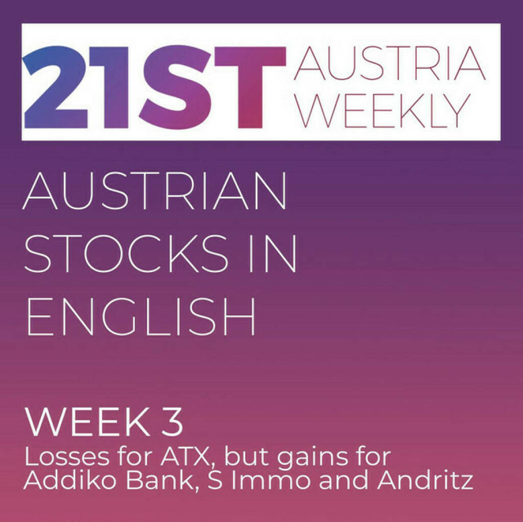 https://open.spotify.com/episode/7cAdWDVxlvsVT8UdvNJnTC
Austrian Stocks in English: Week 3 with losses for ATX, but gains for Addiko Bank, S Immo and Andritz - <p>Welcome to &#34;Austrian Stocks in English - presented by Palfinger&#34;, the english spoken weekly Summary for the Austrian Stock Market,  positioned every Sunday in the mostly german languaged Podcast &#34;Audio-CD.at Indie Podcasts&#34;- Wiener Börse, Sport Musik und Mehr“ . <br/><br/>The following script is based on our 21st Austria weekly. Week 3 brought losses for the ATX, but Addiko Bank, S Immo and Andritz performed well. News came from Kontron, OMV, Kapsch TrafficCom, Austrian Post, SBO, Vienna Airport, Kontron, Andritz and AT&amp;S., spoken by Alison.<br/><br/><a href=https://boerse-social.com/21staustria target=_blank>https://boerse-social.com/21staustria</a><br/><br/><a href=https://www.audio-cd.at/search/austrian%20stocks%20in%20english target=_blank>https://www.audio-cd.at/search/austrian%20stocks%20in%20english</a><br/><br/>30x30 Finanzwissen pur für Österreich auf Spotify spoken by Alison:: <a href=https://open.spotify.com/playlist/3MfSMoCXAJMdQGwjpjgmLm target=_blank>https://open.spotify.com/playlist/3MfSMoCXAJMdQGwjpjgmLm</a><br/><br/>Please rate my Podcast on Apple Podcasts (or Spotify): <a href=https://podcasts.apple.com/at/podcast/audio-cd-at-indie-podcasts-wiener-boerse-sport-musik-und-mehr/id1484919130 target=_blank>https://podcasts.apple.com/at/podcast/audio-cd-at-indie-podcasts-wiener-boerse-sport-musik-und-mehr/id1484919130</a> .And please spread the word : <a href=https://www.boerse-social.com/21staustria target=_blank>https://www.boerse-social.com/21staustria</a> - the address to subscribe to the weekly summary as a PDF.</p> (21.01.2024) 