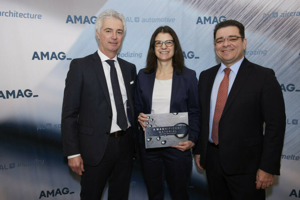AMAG-CEO Helmut Kaufmann, CFO Claudia Trampitsch, Vertriebsvorstand Victor Breguncci, PK am 15. Februar 2024 in der Wiener Börse, Foto: APA/AMAG (15.02.2024) 