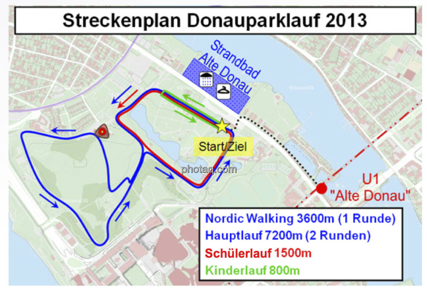 Streckenplan Donauparklauf 2013, siehe auch http://www.donauparklauf.at