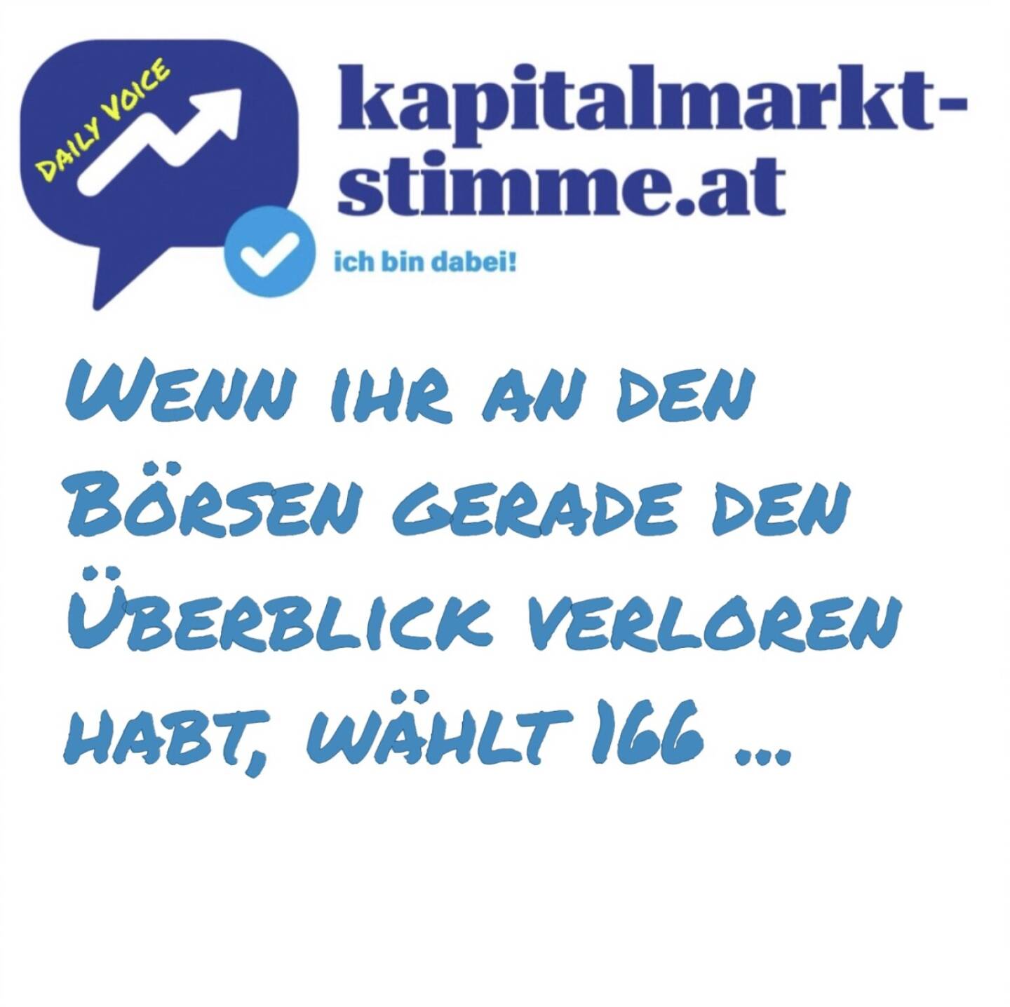kapitalmarkt-stimme.at daily voice 98/365: Der gute alte Teletext des ORF gibt auf vieles Antwort, so auch über die Indexveränderungen der wichtigsten Börsen in Prozent.
https://teletext.orf.at/channel/orf1/page/166/1
https://audio-cd.at/page/podcast/7079
