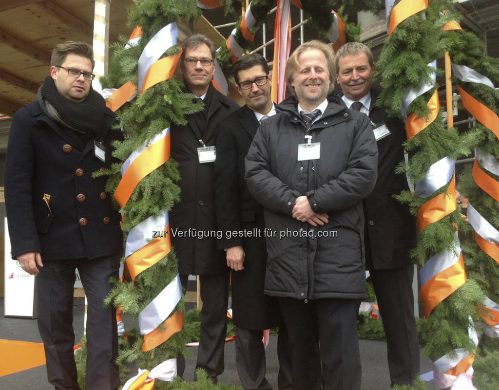 CA Immo, Richtfest für Shopping-Center im Frankfurter Europaviertel: Torsten Wettke (Allianz), Jens-Ulrich Maier (ECE), Jens Hintze (ECE), Olaf Cunitz (Dezernent Planen und Bauen, Frankfurt), Bernhard H. Hansen (CA Immo)
 (15.12.2012) 