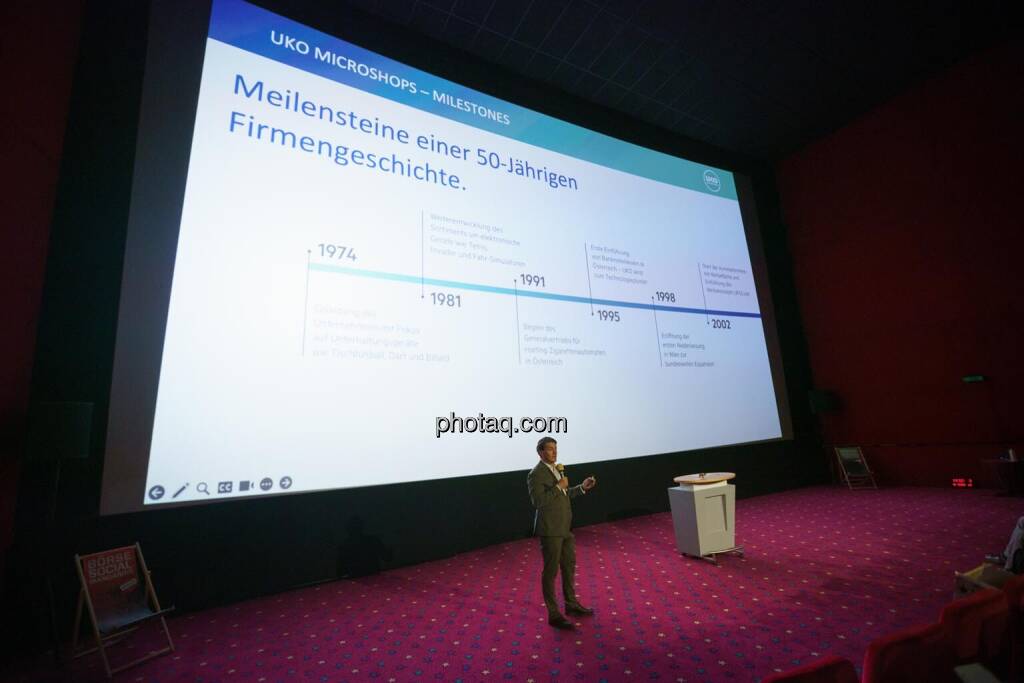 1. Aktientag von Börse Social und Börse Express im Cineplexx Kino, Präsentation UKO Microshops, CEO Moritz Unterkofler (14.05.2025) 