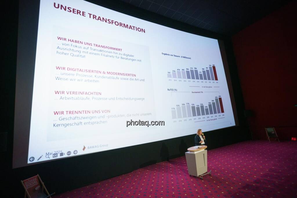 1. Aktientag von Börse Social und Börse Express im Cineplexx Kino, Präsentation BAWAG, Jutta Wimmer (IR) (14.05.2025) 