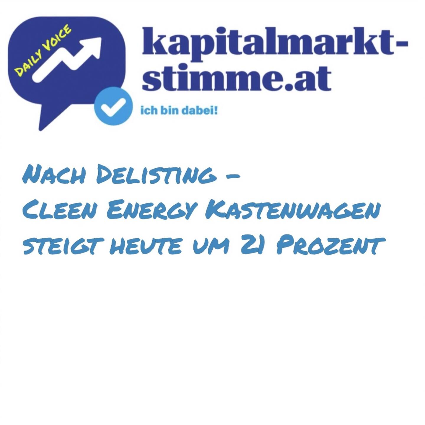 kapitalmarkt-stimme.at daily voice 135/365: Das Landesgericht St. Pölten beschloss wie berichtet eine gänzliche Schließung der sich im Konkurs befindlichen Cleen Energy AG per 16. April 2025. Die operative Tätigkeit endete somit ebenfalls am 16. April 2025. Gleichzeitig mit der gerichtlichen Schließung wurde auch der Antrag zum Delisting an der Wiener Börse eingereicht, ein Delisting hat stattgefunden. Aktuell gibt es eine Versteigerung von 840 Posten, u.a. ein schöner Citroen mit Corporate Branding, der heute ordentlich gestiegen ist. Schön, dass noch Geld reinkommt. Hören: https://audio-cd.at/page/podcast/7285 Mitsteigern unter: https://www.aurena.at/auktion/13642