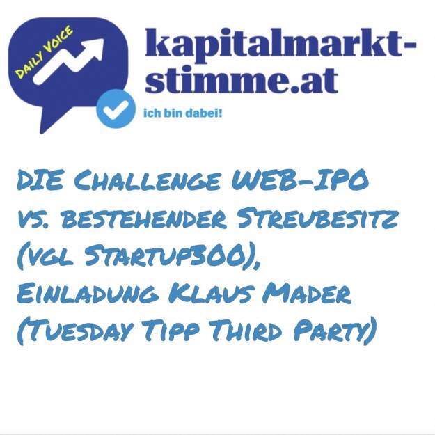 kapitalmarkt-stimme.at daily voice 161/365: Im Studio von Die Presse hat am 27. Mai 2025 ein spannender Roundtable-Talk namens Börse als Wachstums-Turbo für Unternehmen stattgefunden. Anlass: Listung-Evaluierung von WEB Windenergie.
Diskussionsteilnehmende: Klaus Mader (CEO SBO), Michael Trcka (CFO WEB Windenergie), Christoph Boschan (CEO Wiener Börse). Moderation: Madlen Stottmeyer (Die Presse). Mein Fazit: Big Tipp, einzig mag ich das startup300-Learning ergänzen. https://audio-cd.at/page/podcast/7418 (10.06.2025)