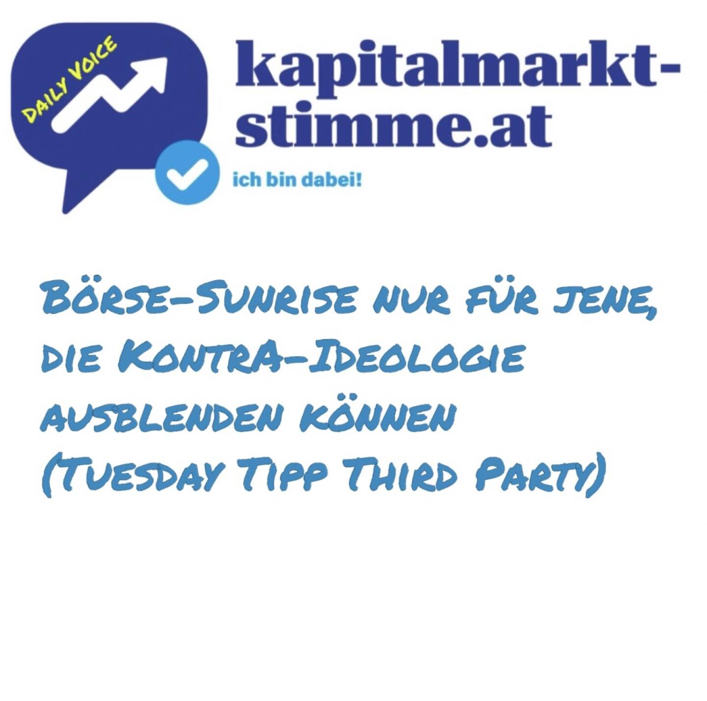 kapitalmarkt-stimme.at daily voice 182/365: Diesmal als Tipp ein Beitrag des Sunrise Capital Podcasts View from the Top. Daria Heisiph und Thomas Niss sprechen mit Florian Beckermann, dem Geschäftsführer des Interessenverbands für Anleger (IVA). Es geht um die Rolle von Hauptversammlungen und wie Aktionäre wirklich Einfluss nehmen können. Beckermann teilt Einblicke aus seiner täglichen Arbeit, von der Kleinanlegervertretung bis hin zur europäischen Finanzpolitik. Es geht auch um Ideologie vs. Kontra-Ideologie. Hören: https://audio-cd.at/page/podcast/7523 
Ganze Folge: https://www.youtube.com/watch?v=mV73AcRtfno 
Weitere Folgen Tuesday Tipp Third Party: https://audio-cd.at/search/tuesday%20tipp