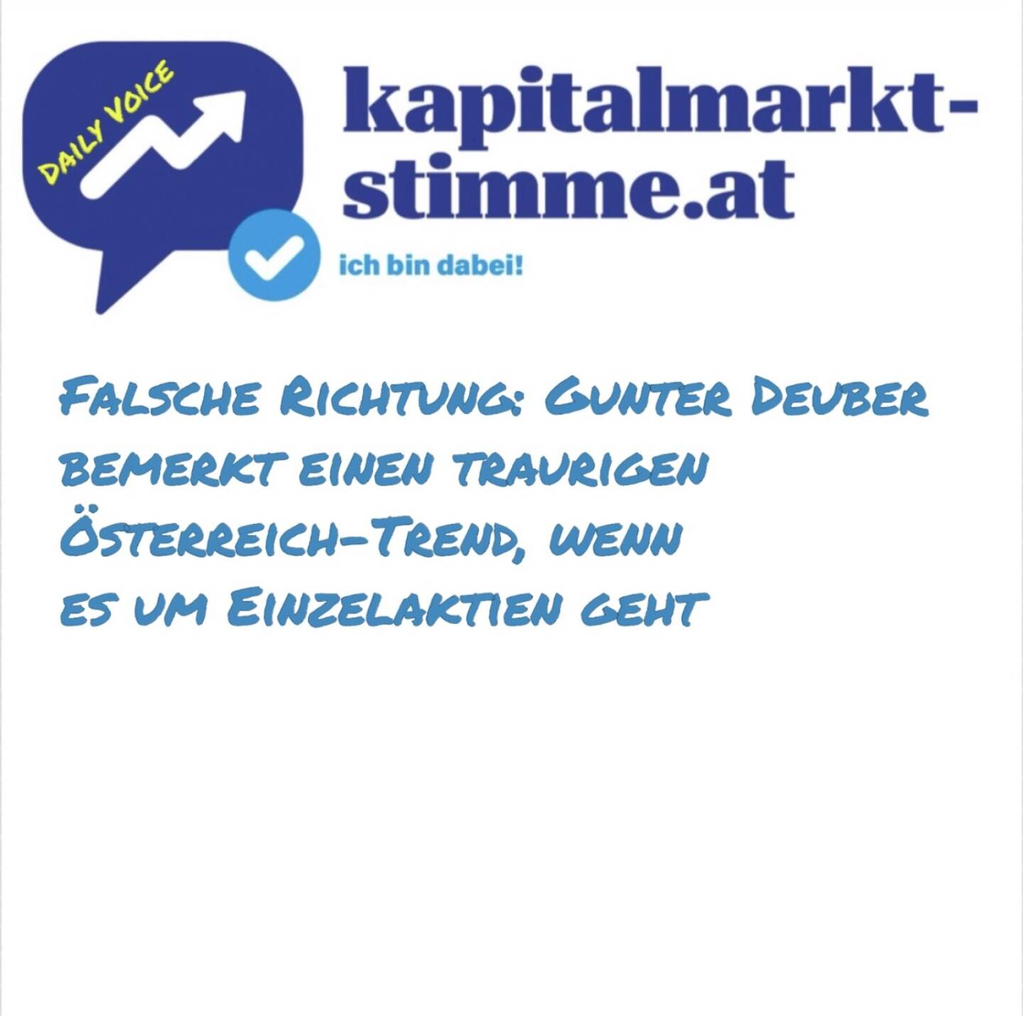 kapitalmarkt-stimme.at daily voice 185/365: Hier ein Ausschnitt aus unserer XXL-Halbjahresfolge. Gunter Deuber (Raiffeisen Research) bemerkt einen traurigen Österreich-Trend, wenn es um Einzelaktien geht. Hören: https://audio-cd.at/page/podcast/7542
Wiener Börse Party 52 Minuten zum Halbjahr: https://audio-cd.at/page/podcast/6616


