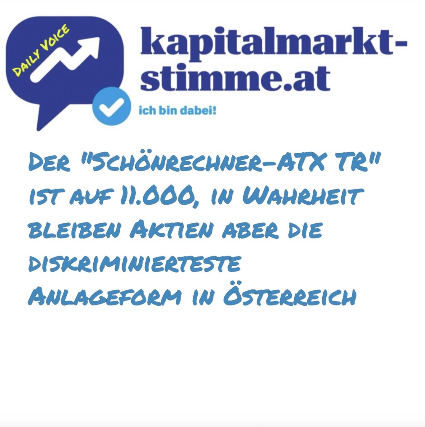 Episode 203/365 der kapitalmarkt-stimme.at daily voice auf audio-cd.at. Der ATX TR hat über die 11.000 geschaut und das sind 1000 Prozent seit Start. Freilich kann der Privatanleger (anders als zb bei Gold) nicht einmal 2/3 davon lukrieren, ein Privatanleger True ATX würde unter 7000 stehen). Hier das Rechenbeispiel, Aktien bleiben die diskriminierteste Anlageform in Österreich (Spesen, Gebühren und Zeitaufwand für Bildung in Eigeninitiative nicht eingerechnet). Hören: https://audio-cd.at/page/podcast/7628